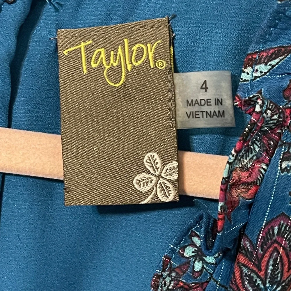 Anthropologie Taylor Blue Floral Chiffon Dress Ruffle Tiered Boho Flowy Size 4 - Picture 7 of 10